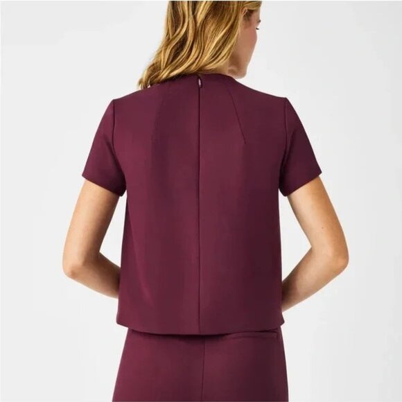 NEW SPANX shirt top perfect funnel neck short sleeve chianti ponte knit LARGE - Picture 3 of 12